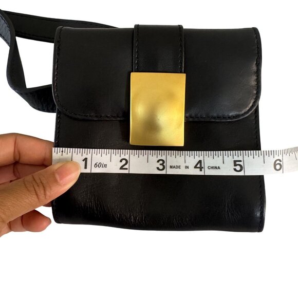 Vintage Americana by Sharif Womens 90s Black Leather Gold Hardware Mini Belt Bag - Picture 7 of 11